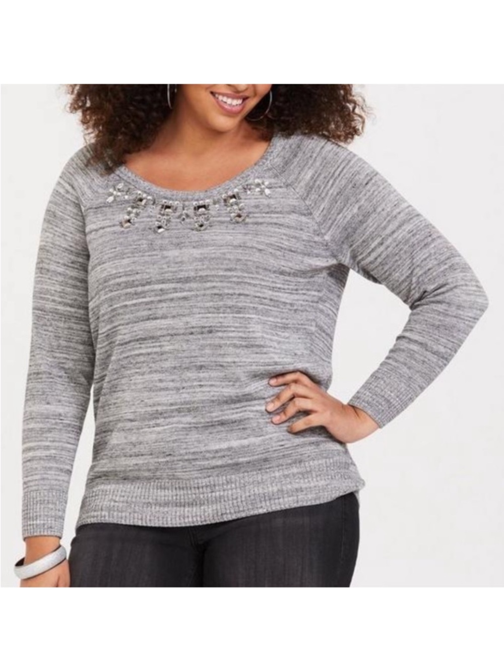 Torrid Gray Marled Embellished Pullover Sweater 3X